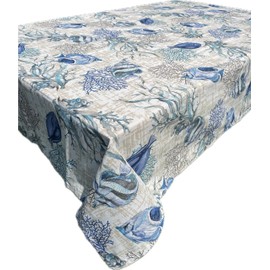 1KDreams Tischdecke – Sommerlicher Marinestil mit Fischen und blauen Korallen – dekorative Tischdecke – Made in Italy (Marineblau, 130 x 130 cm)