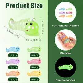 60pcs Mini Caterpillars, Luminous Mini Resin Caterpillars 6 Colors Miniature Caterpillar Ornaments Mini Resin Animals for Indoor Outdoor Garden Home DIY Craft Decorations