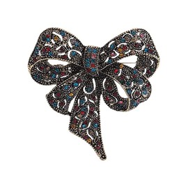 Vintage Big Bow Rhinestone Sparkling Brooch Delicate Bow Brooch Classic Wedding Party Dance Banquet Women Girls Lapel Pins Dress Suit Shirt Accessories, Metal, Cubic Zirconia