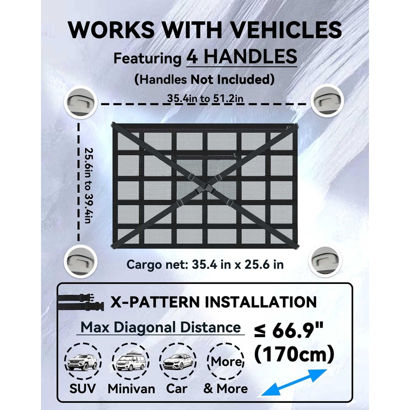 Car Ceiling Cargo Net with 2 Pockets - 35.4"x25.6" Cross-Strap