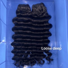 Ready to Ship Double Weft Human Hair Bundle Burmese Wavy Indian Curly Hair Vietnamese Raw Hairstyle: Loose Deep Wave 1bundle, color: natural black, Stretched Length: 28 Inches