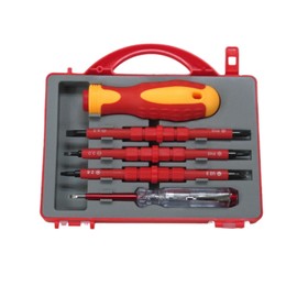 XTDMJ 5-Teiliger Schraubendreher Set Isoliert, Schraubendrehersatz mit Spannungsprüfer, Schraubendreher Set Elektriker(2 Schlitz, 2 Phillips, 1 Dreieck, 1 U-förmig)