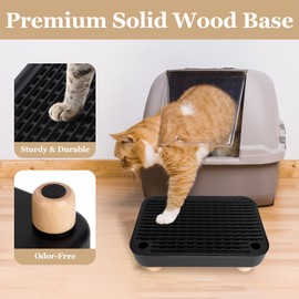 Cat Ramp Litter Box Step with Wooden Base for Litter Boxes,Litter Box Ramp for Cats Litter Boxes,Easy Cleaning Cat Steps with Filter Function for Seniors＆Kittens