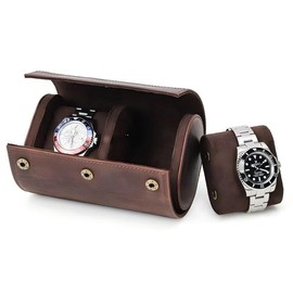 UPRESYE Genuine Leather Watch Roll Travel Case,2 Slots Full Grain Leather Watch Box with Pillow for Men,Watch Storage Organizer for Home Storage&Display, Gifts