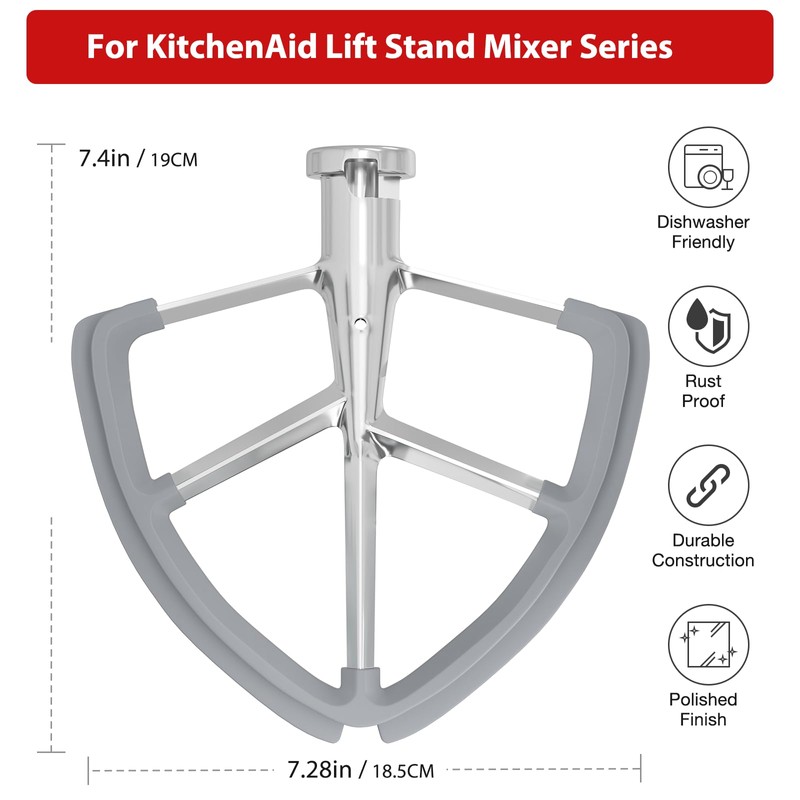 6QT Stainless Steel Flex Edge Beater for KitchenAid Mixer Professional
