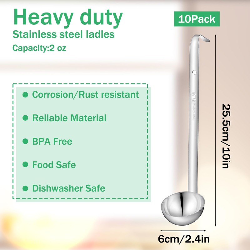 10 Pcs Stainless Steel Ladle 2 oz Soup Ladle with