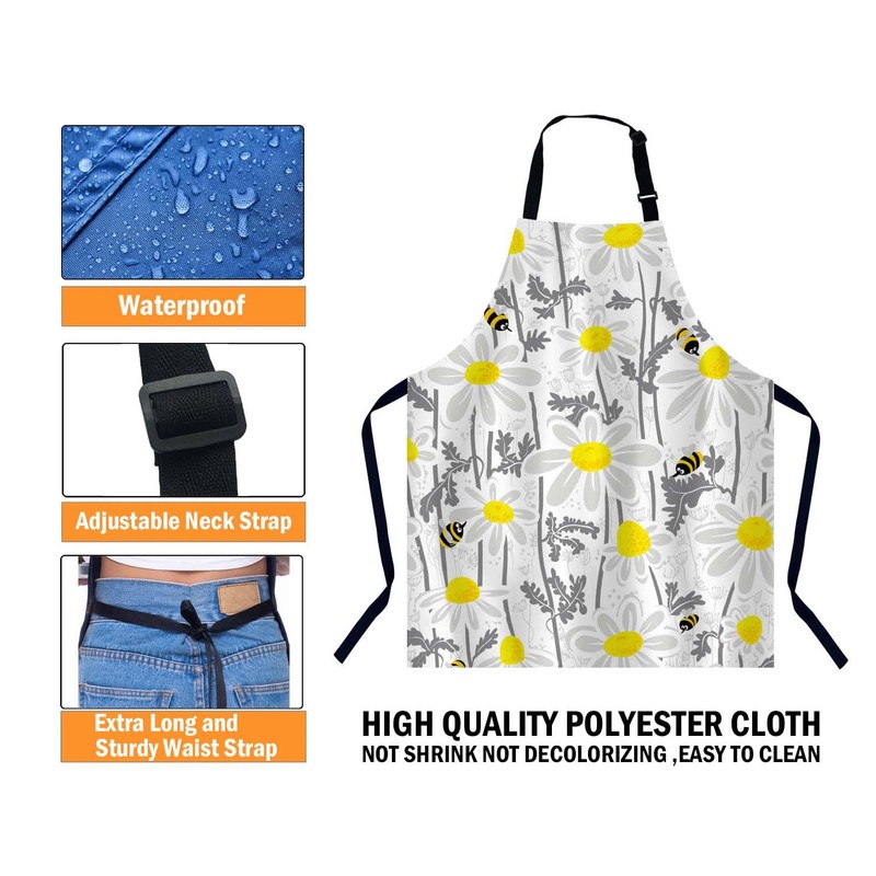 BGBDEIA Bees and Chamomile Kitchen Apron for Women Men, Adjustable