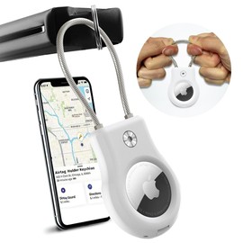 Funda de AirTag con Seguro Cable de Metal para Protectora Antirrobo, Con Sistema de Bloqueo de Llave Allen, Antipérdida Soporte AirTags para Mochilas, Equipaje, Collar de Perro, Cochecitos (Blanco)