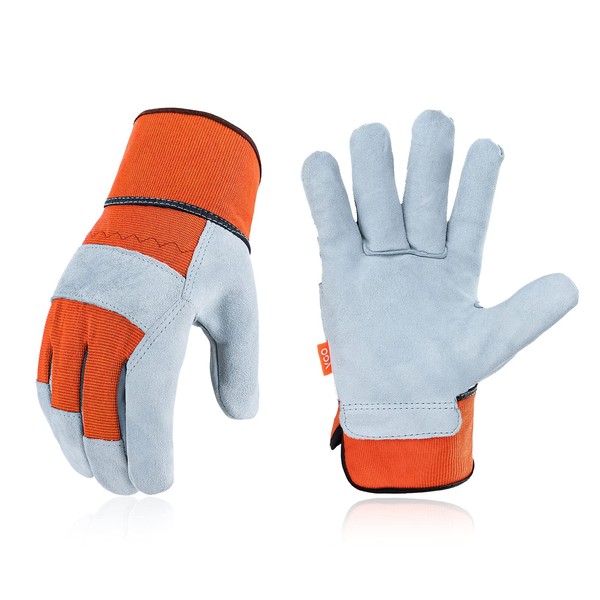 Vgo... 1Pair Gardening Gloves Cowhide, Work Gloves Thornproof Utility for