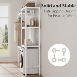 IDEALHOUSE 30" Adjustable Washer Dryer Shelf, 5-Tier Heavy Duty Laundry Organizer with Shelf Capacity, Ventilated Double Wood Shelves for Stackable Units (White)