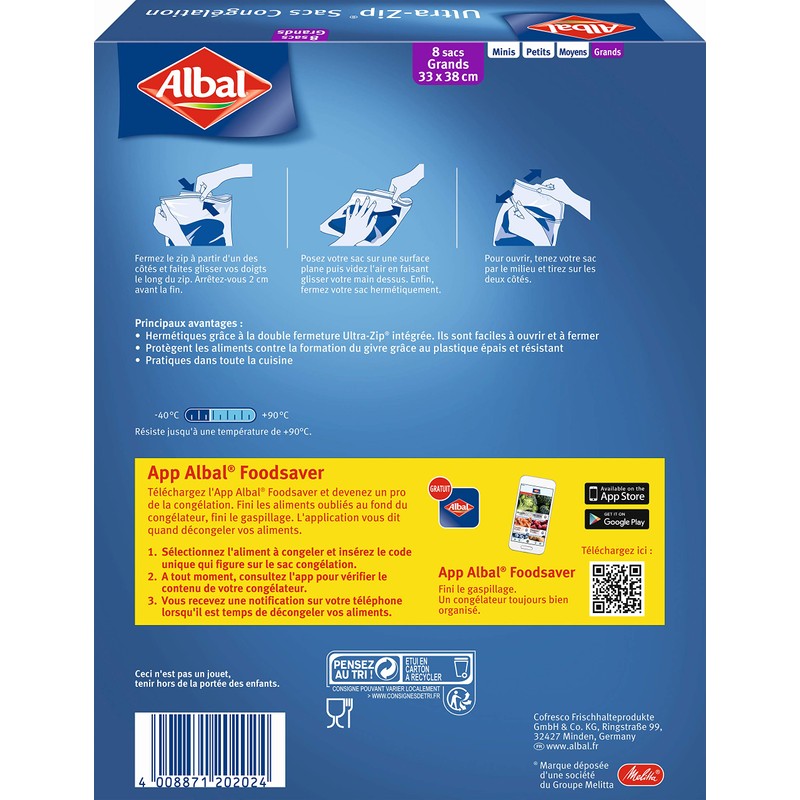 Albal 4008871202024 Freezer Bags with Press Lock (Pack of 8)