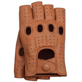 Riparo Women's Fingerless Half Finger Driving Motorcycle Unlined Leather Gloves (8, Cognac)