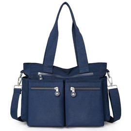 Lamprod Crossbody Tote Bag with Zipper Shoulder Messenger Aesthetic School Bag Work Large Multi Pocket Tote Bag for Women Nylon Handbag Purse Casual Travel