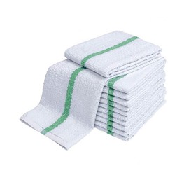 Sara Glove 28oz Bar Mop Towels 16x19, 100% Cotton, Commercial Grade Professional Kitchen/Restaurant BarMop Towels (Green Stripe-48 Pack)