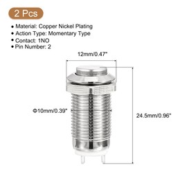 sourcing map Momentary Metal Push Button Switch 10mm Mounting Dia 1NO Silver LED Light, High Head, 2pcs