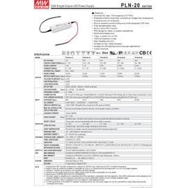 MEAN WELL PLN-20-48 LED Driver Enclosed Switching Power Supply, 48 Volt, 0.42 Amp, 20.2 Watt