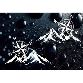 Compass Mountain Vinyl Decals, Large 2-Pack, White Caravan Stickers, Camper Graphics
