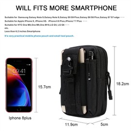 flintronic Tactical Waist Bags, Military Compact Belt Bag, Multifunctional Bum Bag, Bag for Camping, Hiking, Cycling, Climbing and Travel, with Carabiner, Black, black