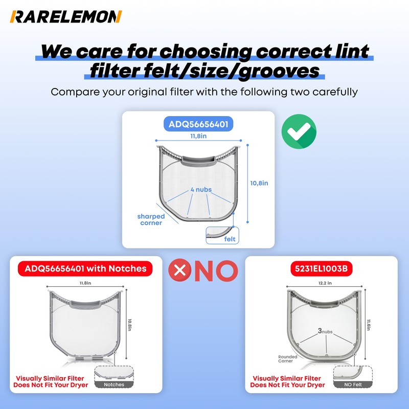 Compatible Lint Filter for LG Dryer Models DLEX3875V, DLEX3875W, DLG3051W,