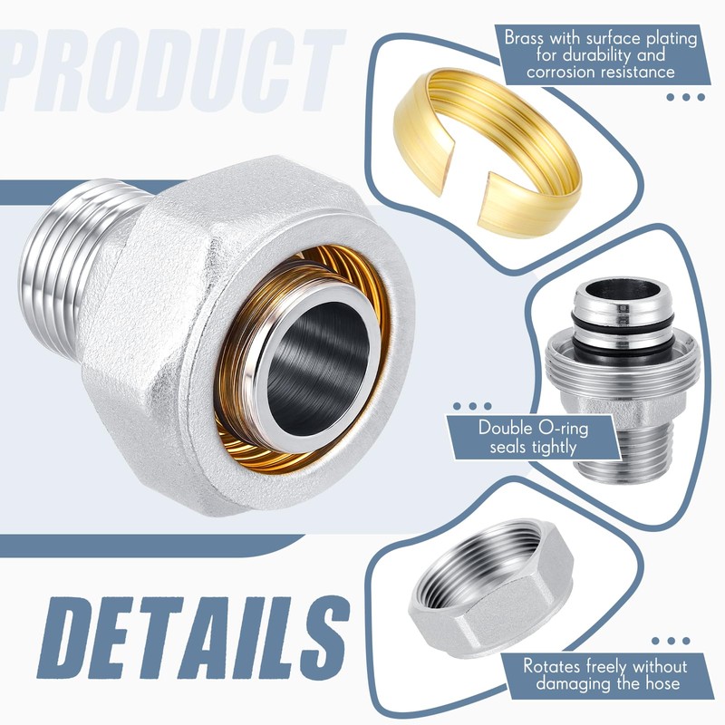 Yaocom 6 Pcs 3/4" Straight Air Piping Fittings, Brass-nickel Plated,