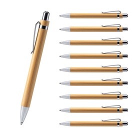 WPRO Bamboo Ballpoint Pen with Push Mechanism & Replaceable Refill Set of 10 Lux - Sustainable Wooden Pen for Office, School, Advertising - Environmentally Friendly & Stylish - Bamboo