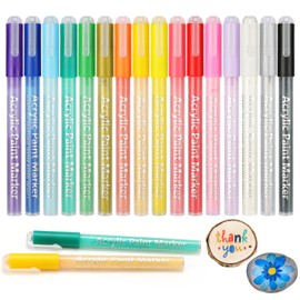 MaxGear Acrylic Paint Markers 16 Colors - 0.7mm Ultra Fine Tip Paint Pens for Rock Painting, Canvas, Wood, Glass, Fabric, Metal, Plastic - Perfect for DIY Crafts, Easter Eggs, Scrapbooking Supplies