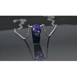 Natural Charolite Coffin Shape Necklace, Polished Gemstone, Healing Crystals, Gift for Her, Birthday, Gemstone Jewelry 16+2 inch (Charolite)