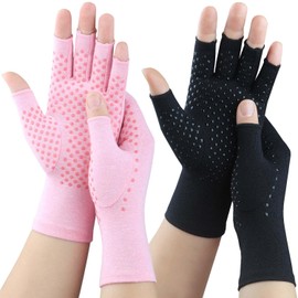 2 Pairs Arthritis Gloves, Compression Gloves for Women Men, Relieve Arthritis, Rheumatoid, Osteoarthritis, Carpal Tunnel Pain, Anti-Slip Fingerless Gloves for Hand Support (Pink+Pure Black,M)