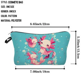 Livel lhood Bubble Axolotl Makeup Bag Cute Small Organizer Zipper Pouch Bubble Adorable Axolotl Cosmetic Bag Birthday Present for Women Friends