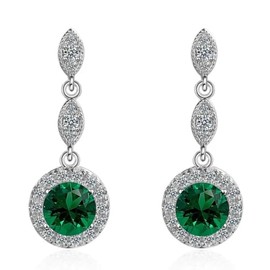 Crystalline Azuria Women 18ct White Gold Plated Round Green Simulated Emerald Zirconia Crystals Dangle Earrings