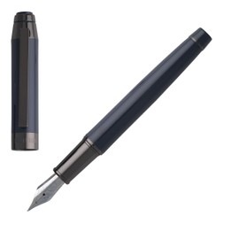Cerruti NST9472N 1881 Heritage Dark Blue Brass Fountain Pen in Blue/Grey Font Colour Blue Length: 13.9 cm