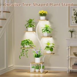 BACEKOLL Plant Stand Indoor with Grow Lights, 7 Tiered Plant Shelf Indoor, 49" Corner Plant Stands for Indoor Plants, Metal Plant Flower Display Shelf, Tree-Shaped Plant Rack for Home, Patio, White