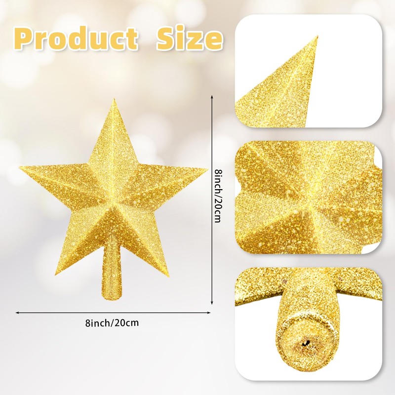 20CM/7.8" Gold Star Christmas Tree Topper Glitter & Shine for