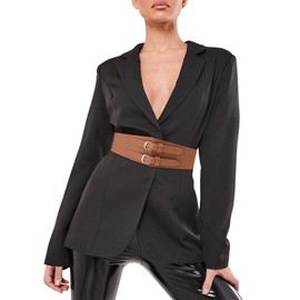 Women Wide Elastic Waist Belt - 2.4inch Wide Stretchy Belt Vintage Cinch Belts for Dress (S(25-38inch), Brown)