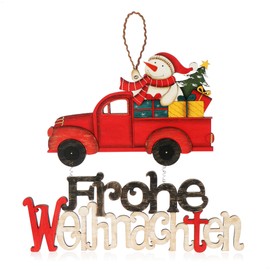 com-four® hanging Christmas decoration, wooden hanger with snowman and lettering, Christmas door sign made of wood, hanger for doors, walls, windows