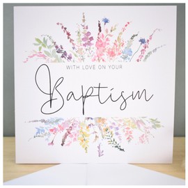 With Love On Your Baptism Card | Congratulations Greeting Card | Naming Day | Rainbow Wildflower Florals | 148mm Square