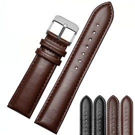 Strapseeker Jaxon Top Grain Calf Leather Strap Silver Buckle- Premium Watchband Replacement for Men & Women- Classic Wristwatch Band Brown Leather with Brown Thread, 22mm