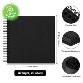 AIOR Scrapbook 8x8 Inch Scrapbook Album 40 Pages Hardcover Black Thick Kraft Paper DIY Scrapbook Photo Album Memory Book, Scrap Book Photo Albums for Kids Couple Family Wedding