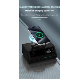 2024, Wireless Charging Station, 110W, 3 USB-C and 3 USB-A Ports, LED Display, Black