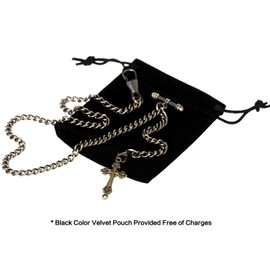 TREEWETO Men's Albert Chain Pocket Watch Curb Link Key Chain 2 Hooks with Antique Cross Bronze Pendant Design Charm Fob T Bar