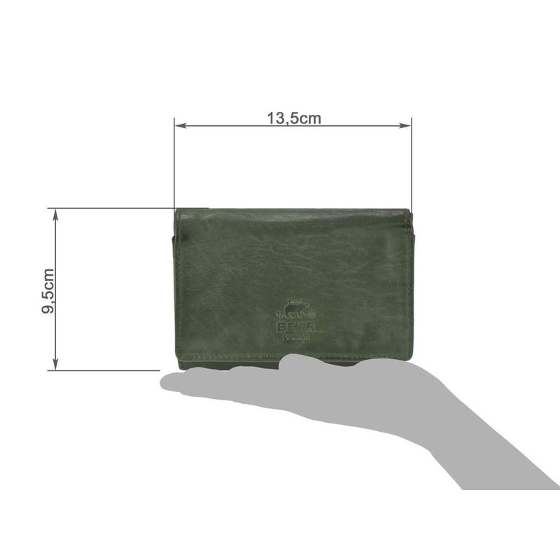 Bear Design Women's Wallet Leather 9 Card Slots Olive Green