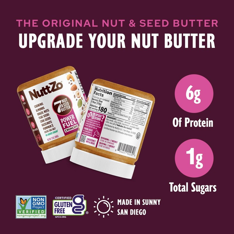 NuttZo Natural Power Fuel 7 Nuts and Seeds Butter, Crunchy,