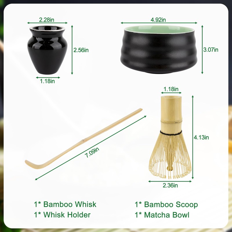 4-Piece Matcha Starter Kit – Ceramic Matcha Bowl, Bamboo Whisk,