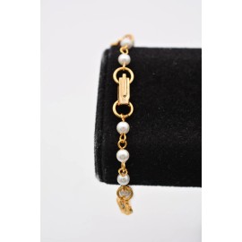 Unbranded Vintage Heart Charm Bracelet Pearl Chain Rhinestone Crystal 6.75" NOS 80s BinA16