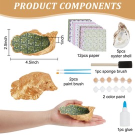 WEBEEDY DIY 5 Sets Oyster Shell Jewelry Tray Ring Display Holder Shell Wicker Pattern Trinket Dish Jewelry Organizer Crafti Kit for Adults