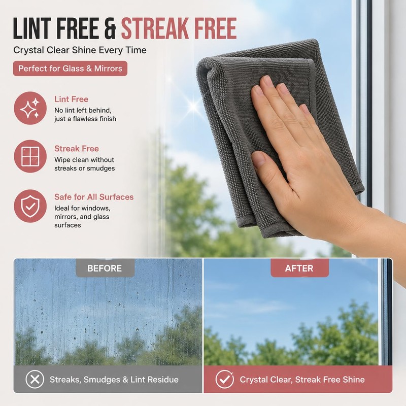 12 Pack Microfiber Cloth Ultra Absorbent Lint Free Streak Free