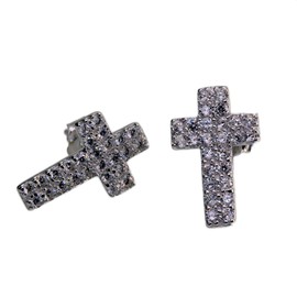 STERLING SILVER 925 AMTHTEW-074 Sterling Silver 925 Earrings Studded Rock Gothic Men's Women's Cross Cross Silver