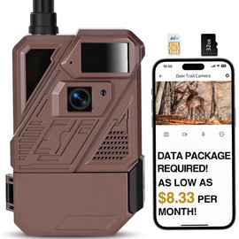 Cellular Game Trail Camera Solar, Outdoor Wildlife Motion Camera with 0.3s Trigger, Hunting Cameras with Low Glow Night Vision Waterproof, Live Feed to Phone, 1080P HD Video, No WiFi Needed - Color: Autumn Brown