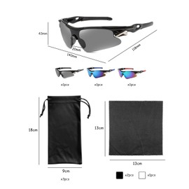Pack of 3 Sports Sunglasses with 3 Glasses Pockets, with 3 Glasses Cloth, Fashion Windproof Cycling Glasses, UV Protection Polarized Glasses, Suitable for Recreational Fishing, Outdoor Sports