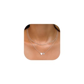 Suplight Heart Initial Necklaces for Women Stainless Steel A Initial Necklace Dainty Letter Layered Necklace Gift for Women Daughter Wife